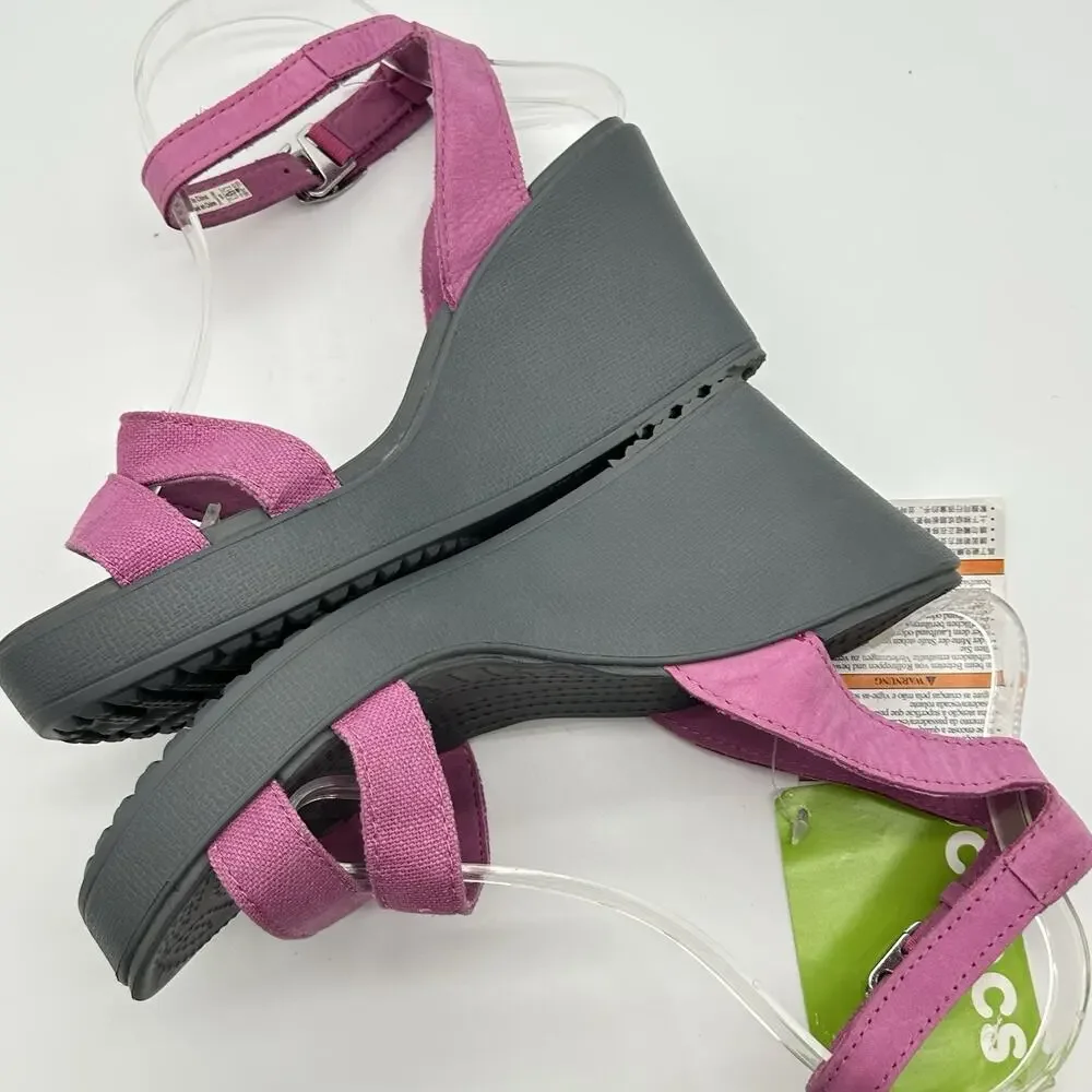 Crocs Leigh Wedge Womens 8 Sandal Wild Orchid Purple Gray Comfort Heels